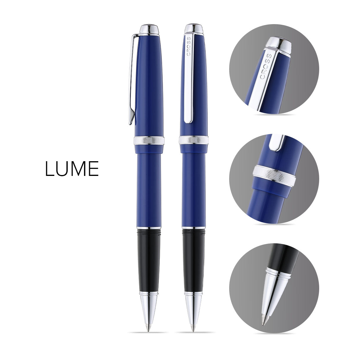 Lume Deep Sea Blue with Polished Chrome Appointments Rollerball Pen
