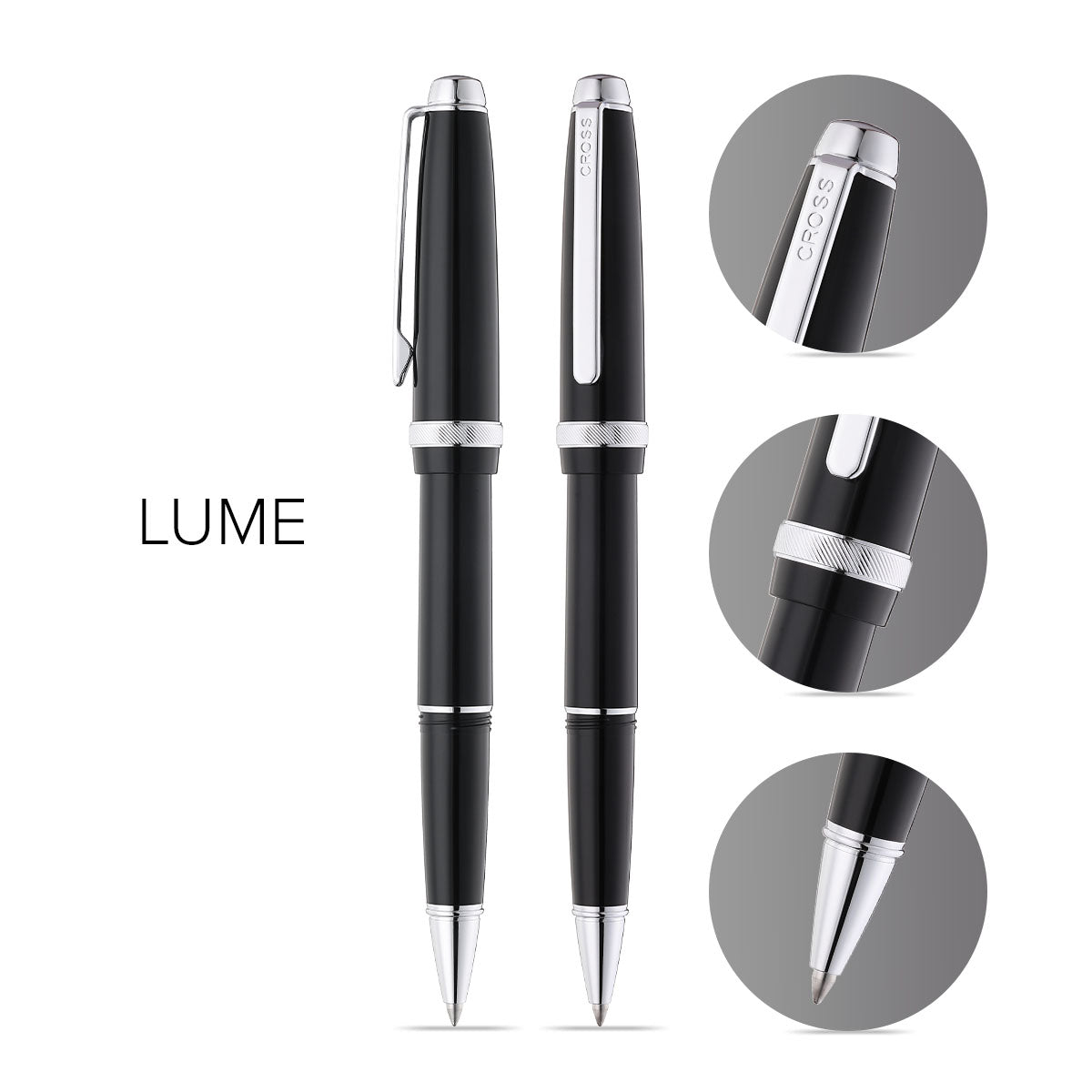 Lume Obsidian Black with Polished Chrome Appointments Rollerball Pen