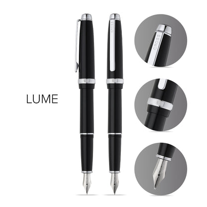 Lume Obsidian Black with Chrome Appointments and Stainless Steel Medium Nib Fountain Pen