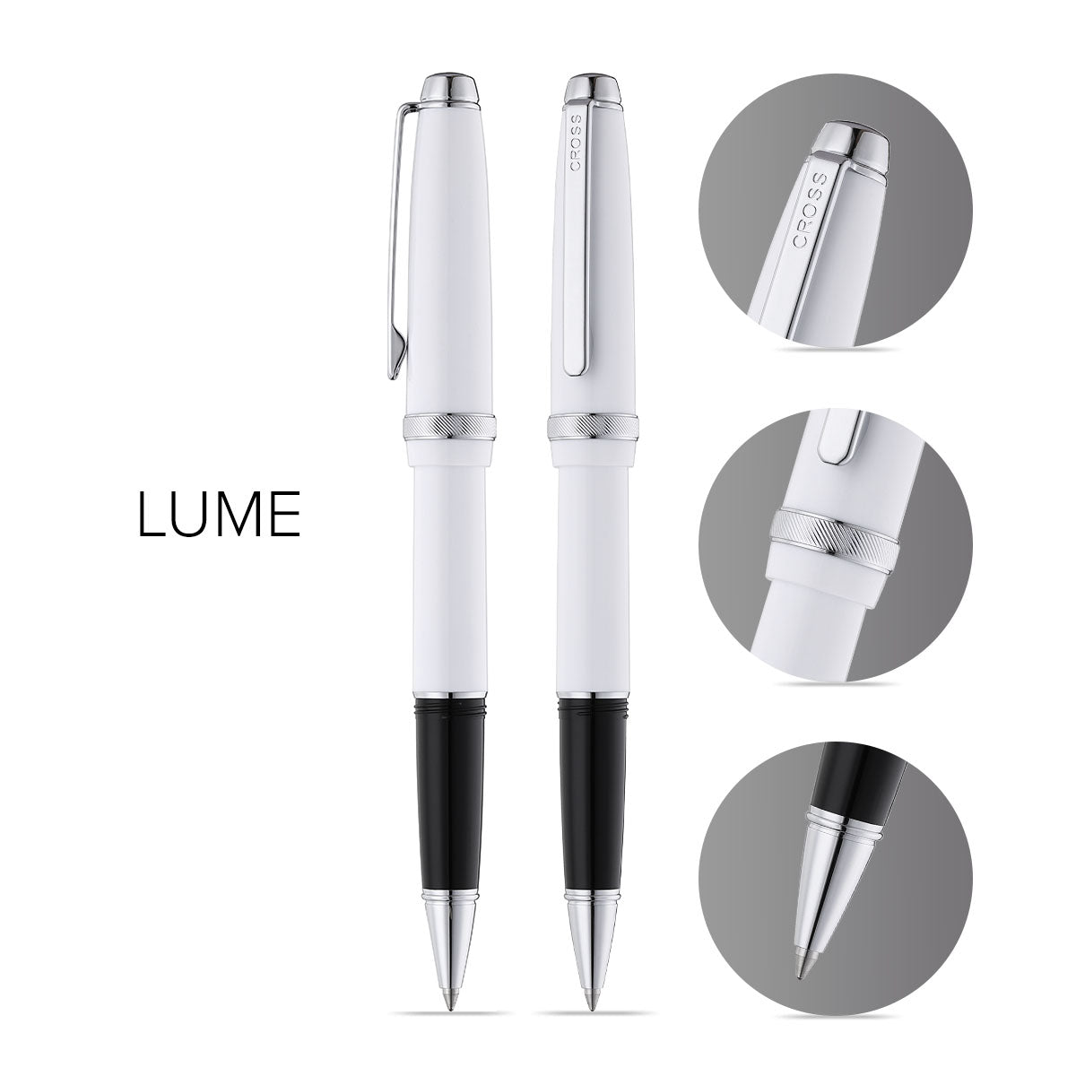 Lume Porcelain White with Polished Chrome Appointments Rollerball Pen