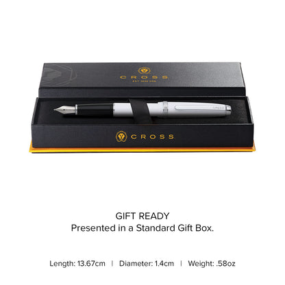 Lume Porcelain White with Polished Chrome Appointments and Polished Chrome Stainless Steel Medium Nib Fountain Pen