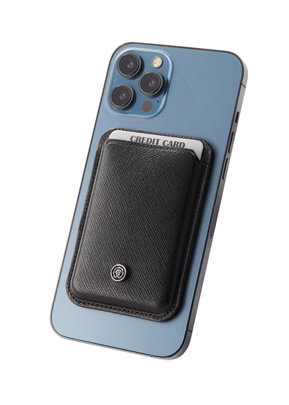 Classic Black Leather Magnetic Card Holder