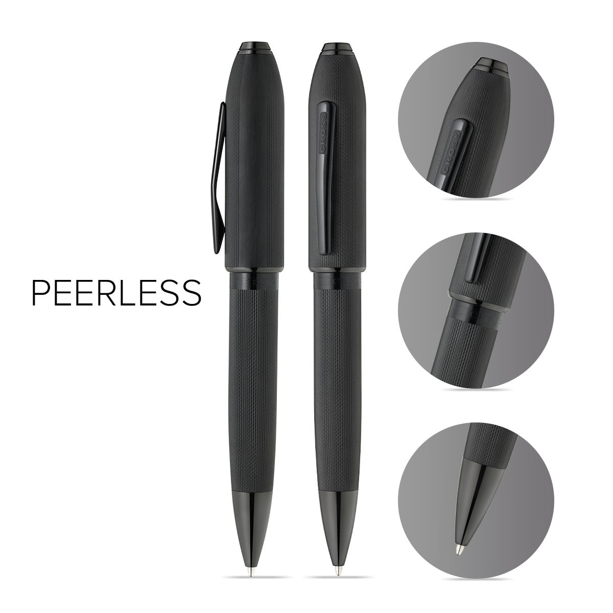 Peerless™ Polished Black PVD Engraved Diamond Pattern with Black PVD Appointments and Swarovski Crystal Ballpoint Pen