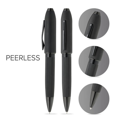 Peerless™ Polished Black PVD Engraved Diamond Pattern with Black PVD Appointments and Swarovski Crystal Ballpoint Pen