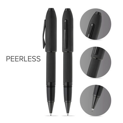 Peerless™ Polished Black PVD Engraved Diamond Pattern with Black PVD Appointments and Swarovski Crystal Rollerball Pen