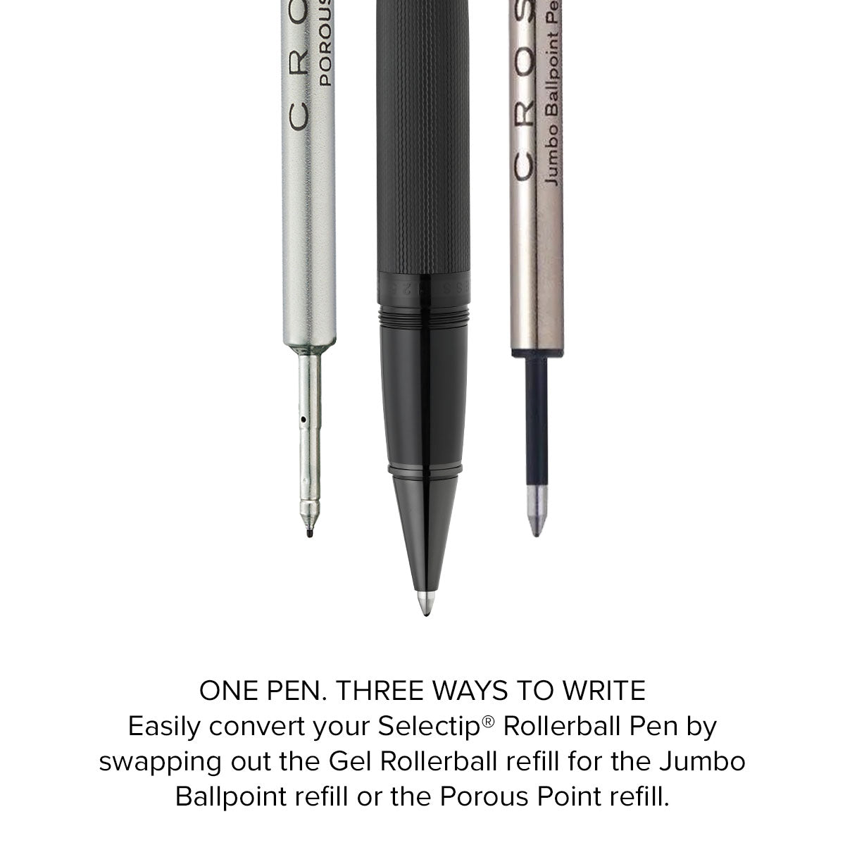 Peerless™ Polished Black PVD Engraved Diamond Pattern with Black PVD Appointments and Swarovski Crystal Rollerball Pen