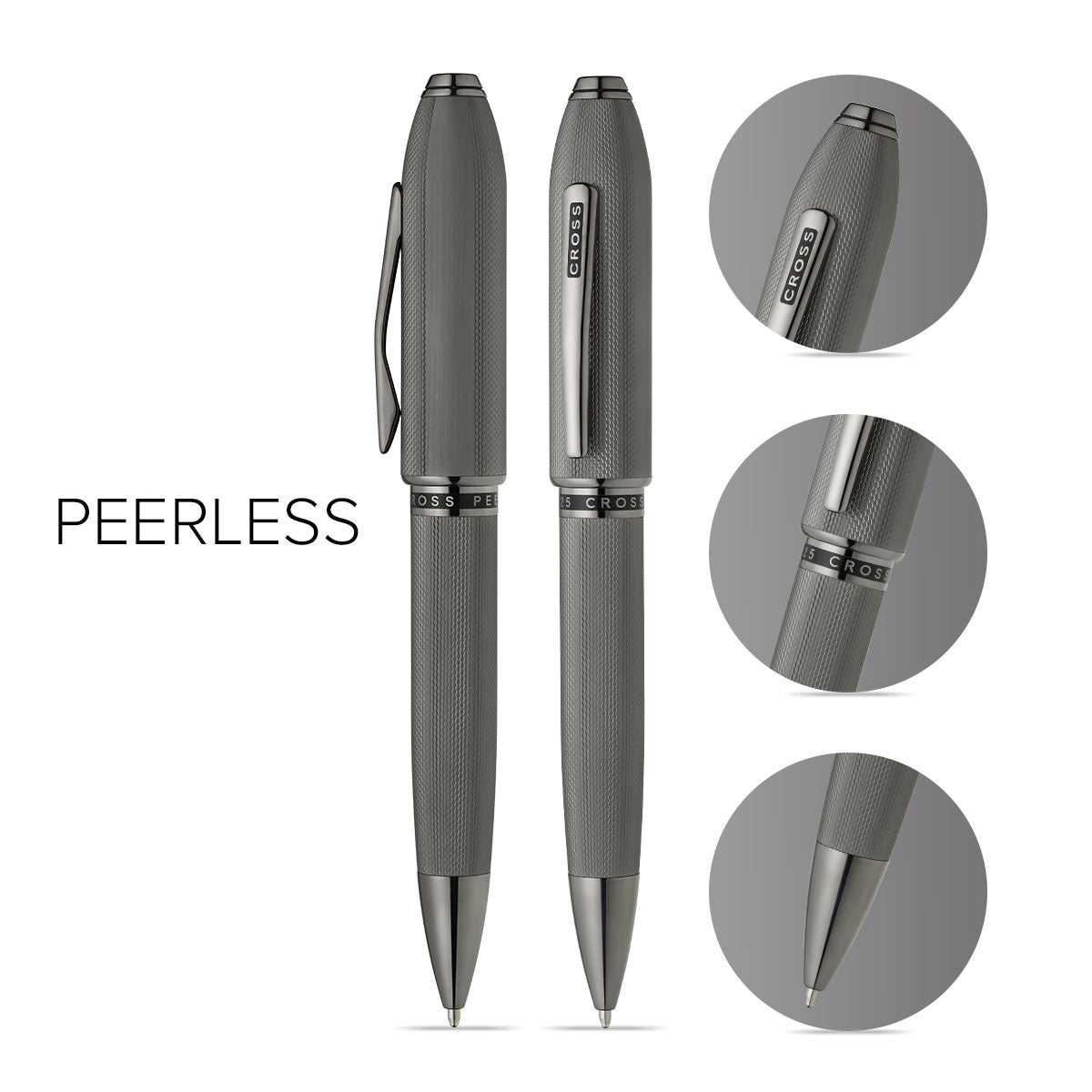 Peerless™ Polished Slate Gray Engraved Diamond Pattern with Slate Gray PVD Appointments and Swarovski Crystal Ballpoint Pen