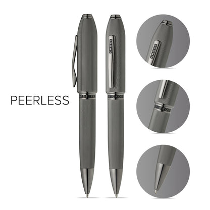 Peerless™ Polished Slate Gray Engraved Diamond Pattern with Slate Gray PVD Appointments and Swarovski Crystal Ballpoint Pen