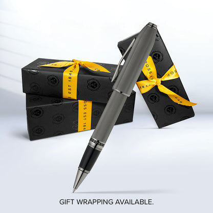 Peerless™ Polished Slate Gray Engraved Diamond Pattern with Slate Gray PVD Appointments and Swarovski Crystal Rollerball Pen