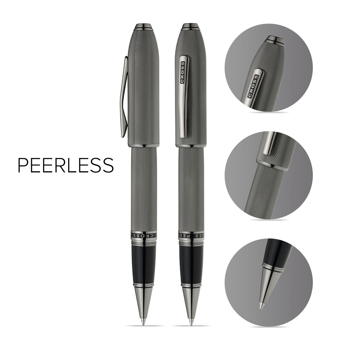 Peerless™ Polished Slate Gray Engraved Diamond Pattern with Slate Gray PVD Appointments and Swarovski Crystal Rollerball Pen