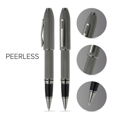 Peerless™ Polished Slate Gray Engraved Diamond Pattern with Slate Gray PVD Appointments and Swarovski Crystal Rollerball Pen
