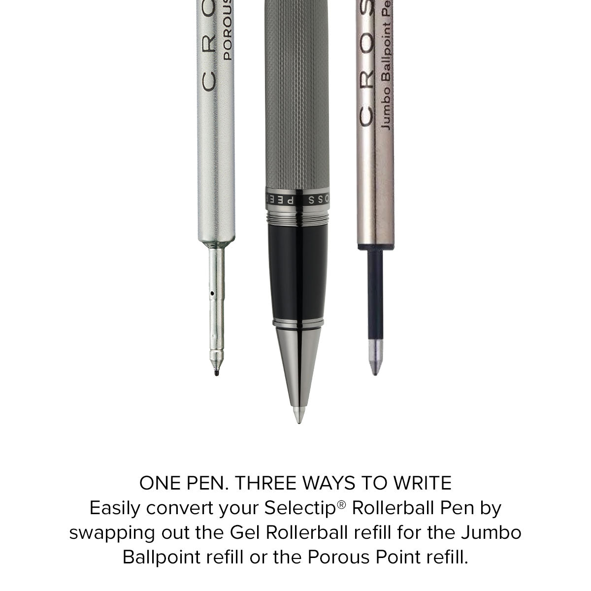 Peerless™ Polished Slate Gray Engraved Diamond Pattern with Slate Gray PVD Appointments and Swarovski Crystal Rollerball Pen