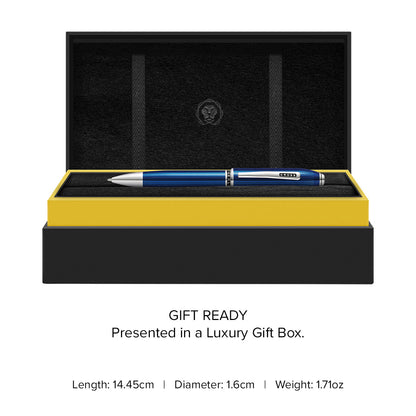 Peerless™ Polished Translucent Cobalt Blue Engraved Diamond Pattern with Polished Chrome Appointments and Swarovski Crystal Ballpoint Pen