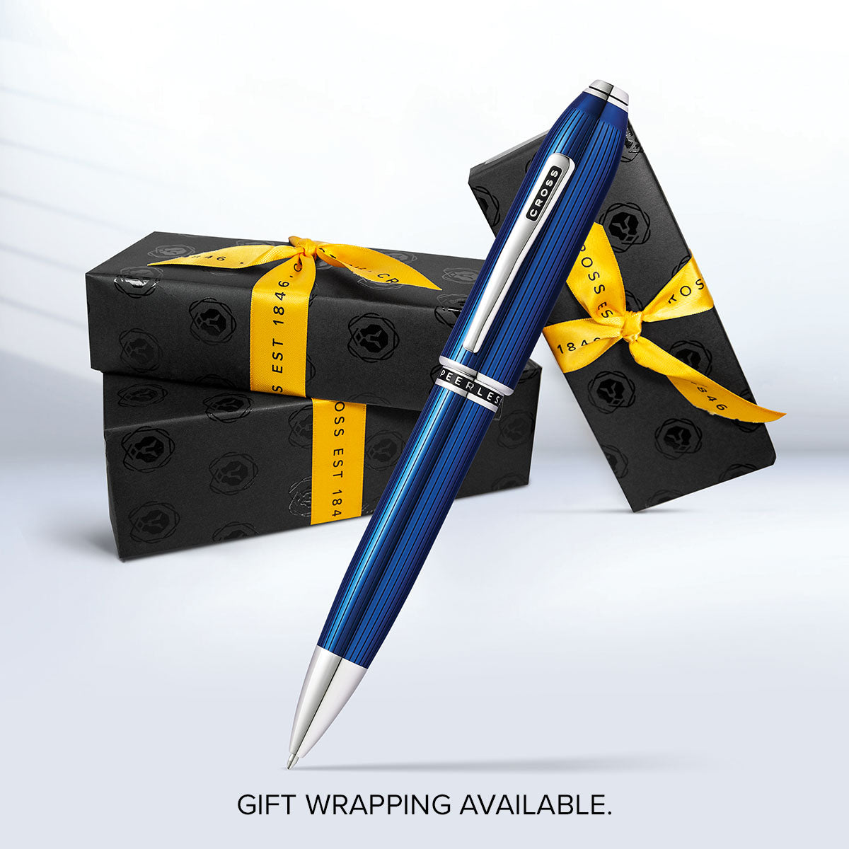 Peerless™ Polished Translucent Cobalt Blue Engraved Diamond Pattern with Polished Chrome Appointments and Swarovski Crystal Ballpoint Pen