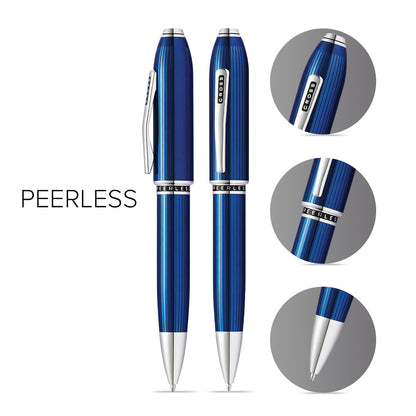 Peerless™ Polished Translucent Cobalt Blue Engraved Diamond Pattern with Polished Chrome Appointments and Swarovski Crystal Ballpoint Pen