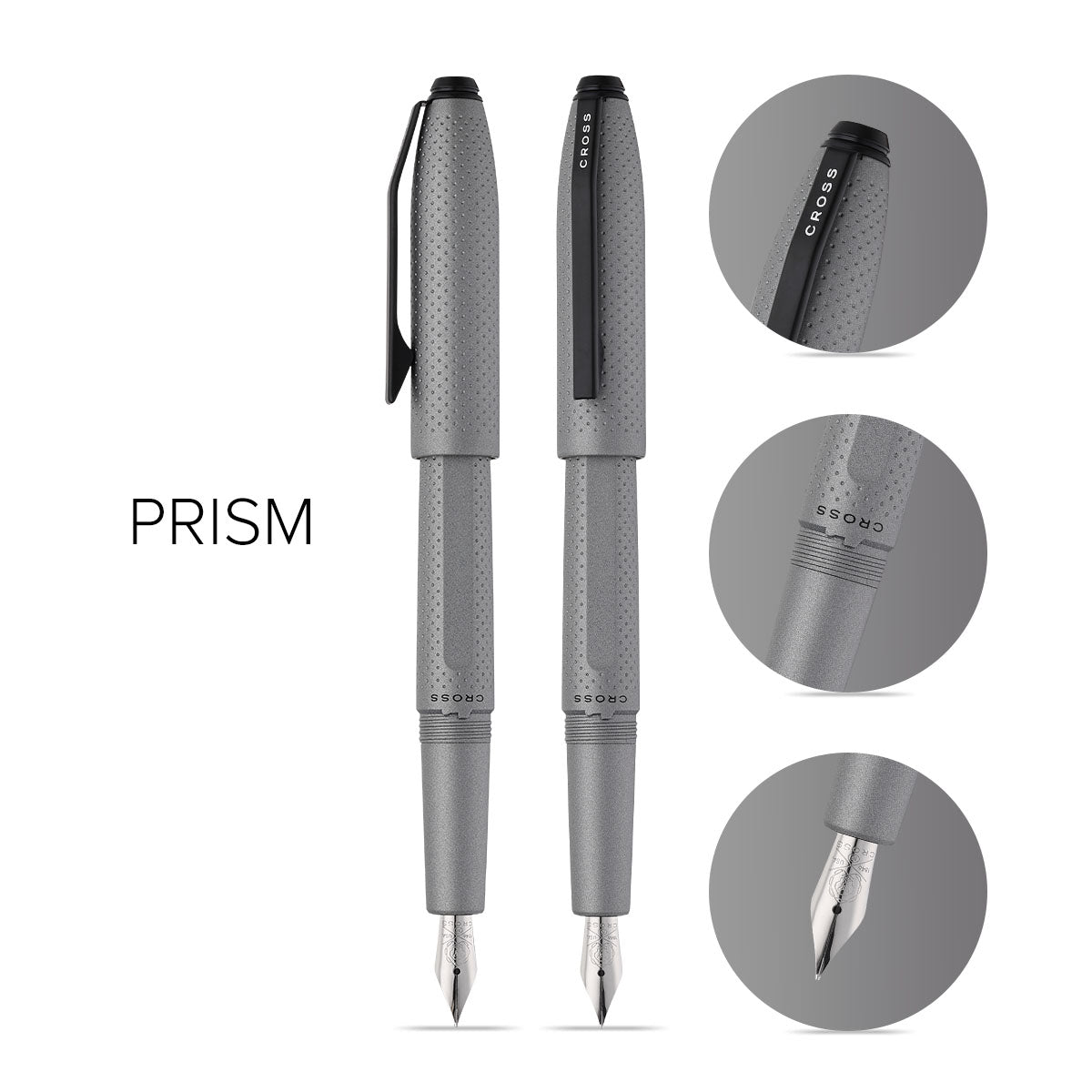 Prism Graphite Resin with Polished Chrome Stainless Steel Medium Nib Fountain Pen
