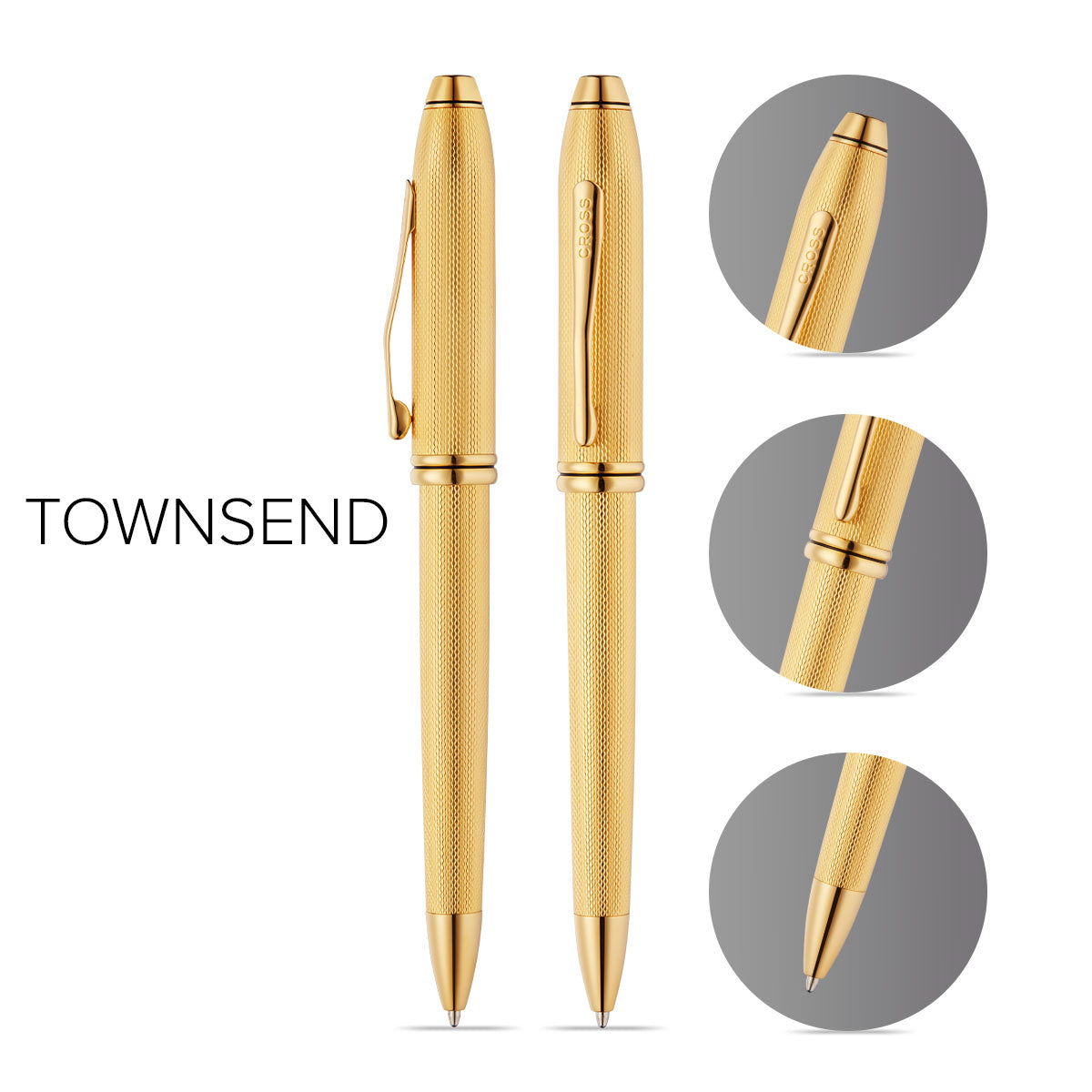 Townsend® Polished 23KT Gold Plated Engraved Diamond Pattern with 23KT Gold Plated Appointments Ballpoint Pen