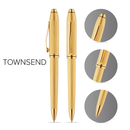 Townsend® Polished 23KT Gold Plated Engraved Diamond Pattern with 23KT Gold Plated Appointments Ballpoint Pen