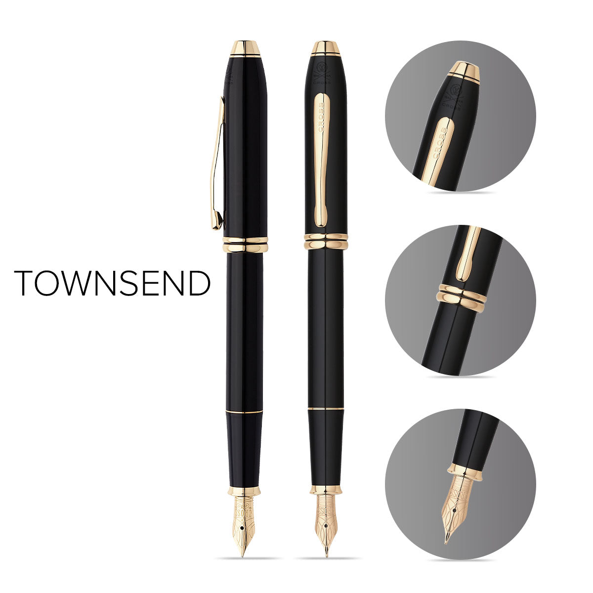 Townsend® Black Lacquer with 23KT Gold-Plated Appointments and Solid 18KT Gold Fine Nib Fountain Pen
