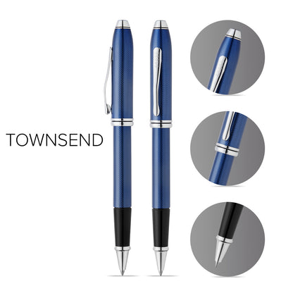 Townsend® Polished Translucent Cobalt Blue Engraved Diamond Pattern with Polished Chrome Appointments Selectip® Rollerball Pen