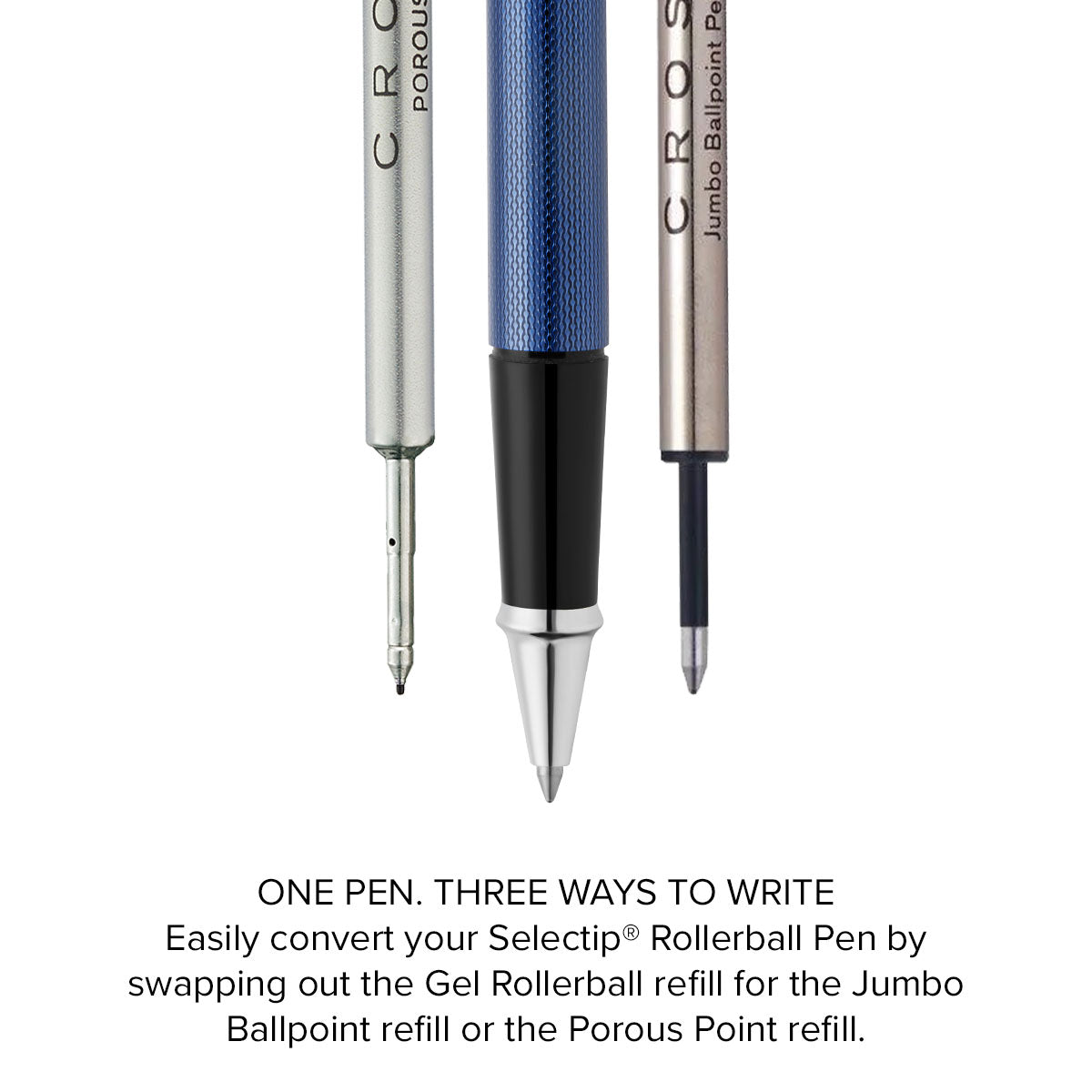 Townsend® Polished Translucent Cobalt Blue Engraved Diamond Pattern with Polished Chrome Appointments Selectip® Rollerball Pen