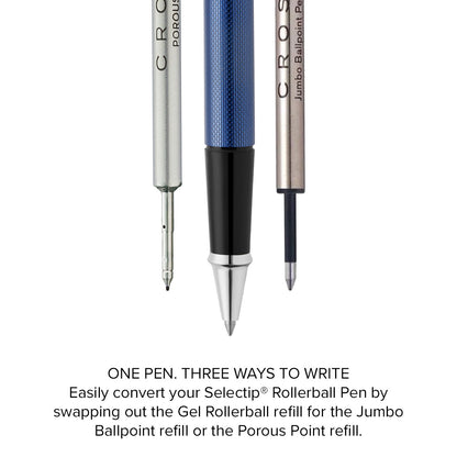 Townsend® Polished Translucent Cobalt Blue Engraved Diamond Pattern with Polished Chrome Appointments Selectip® Rollerball Pen