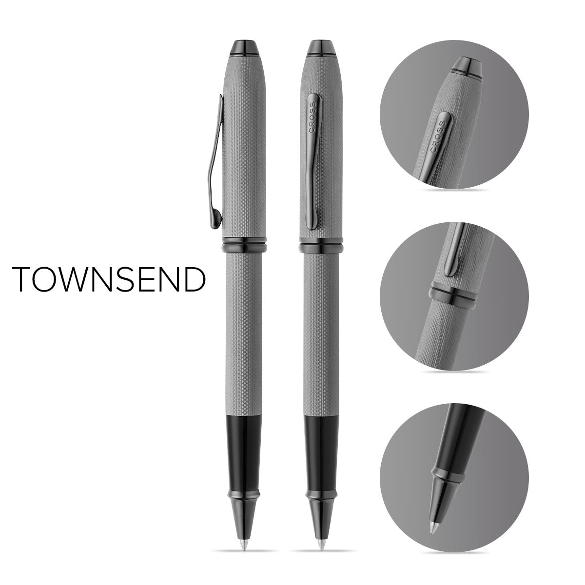 Townsend® Polished Slate Gray Engraved Diamond Pattern with Slate Gray PVD Appointments Selectip® Rollerball Pen