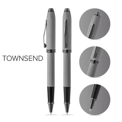 Townsend® Polished Slate Gray Engraved Diamond Pattern with Slate Gray PVD Appointments Selectip® Rollerball Pen