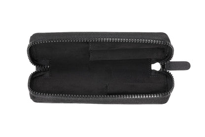 Classic Black Leather Zippered Double Pen Case