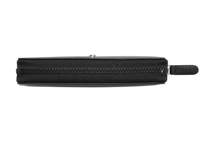 Classic Black Leather Zippered Double Pen Case