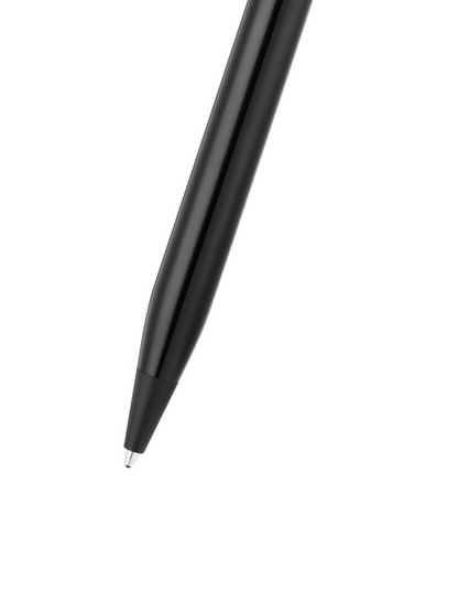 Black pen on a white background