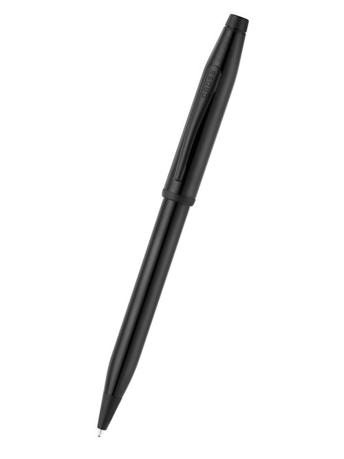Black pen on a white background