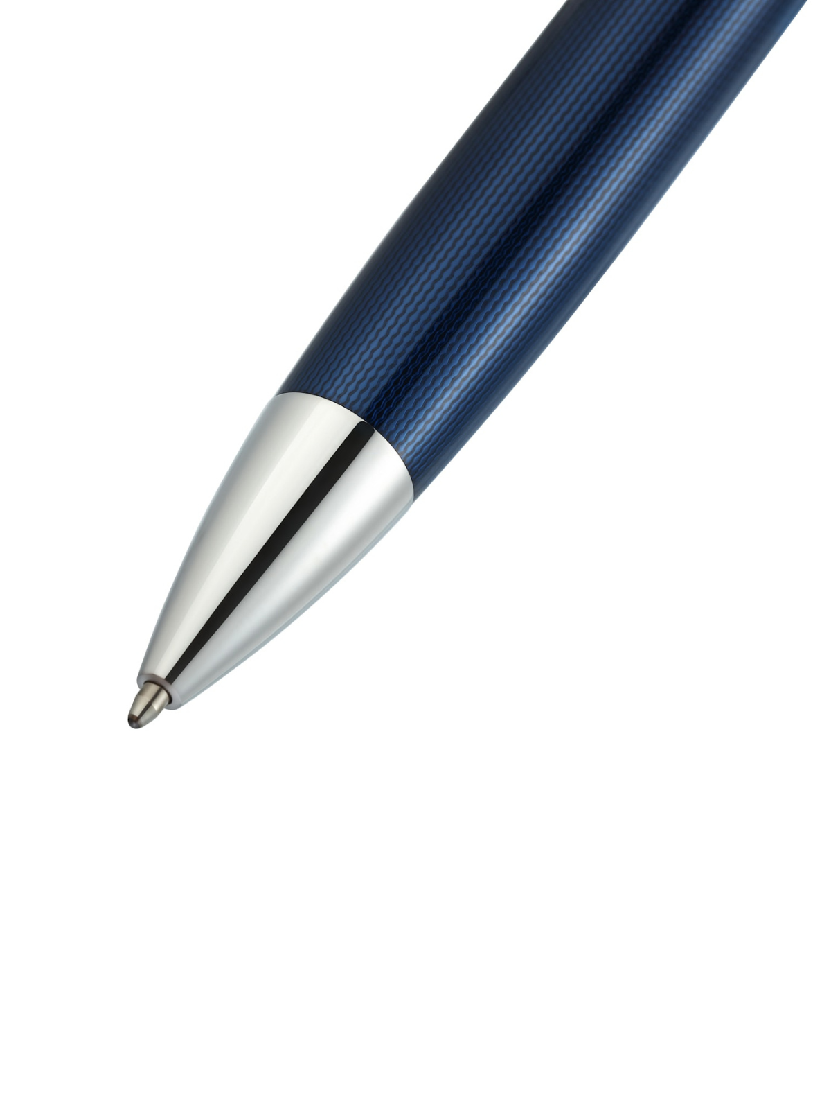 Blue pen with silver cap on a white background
