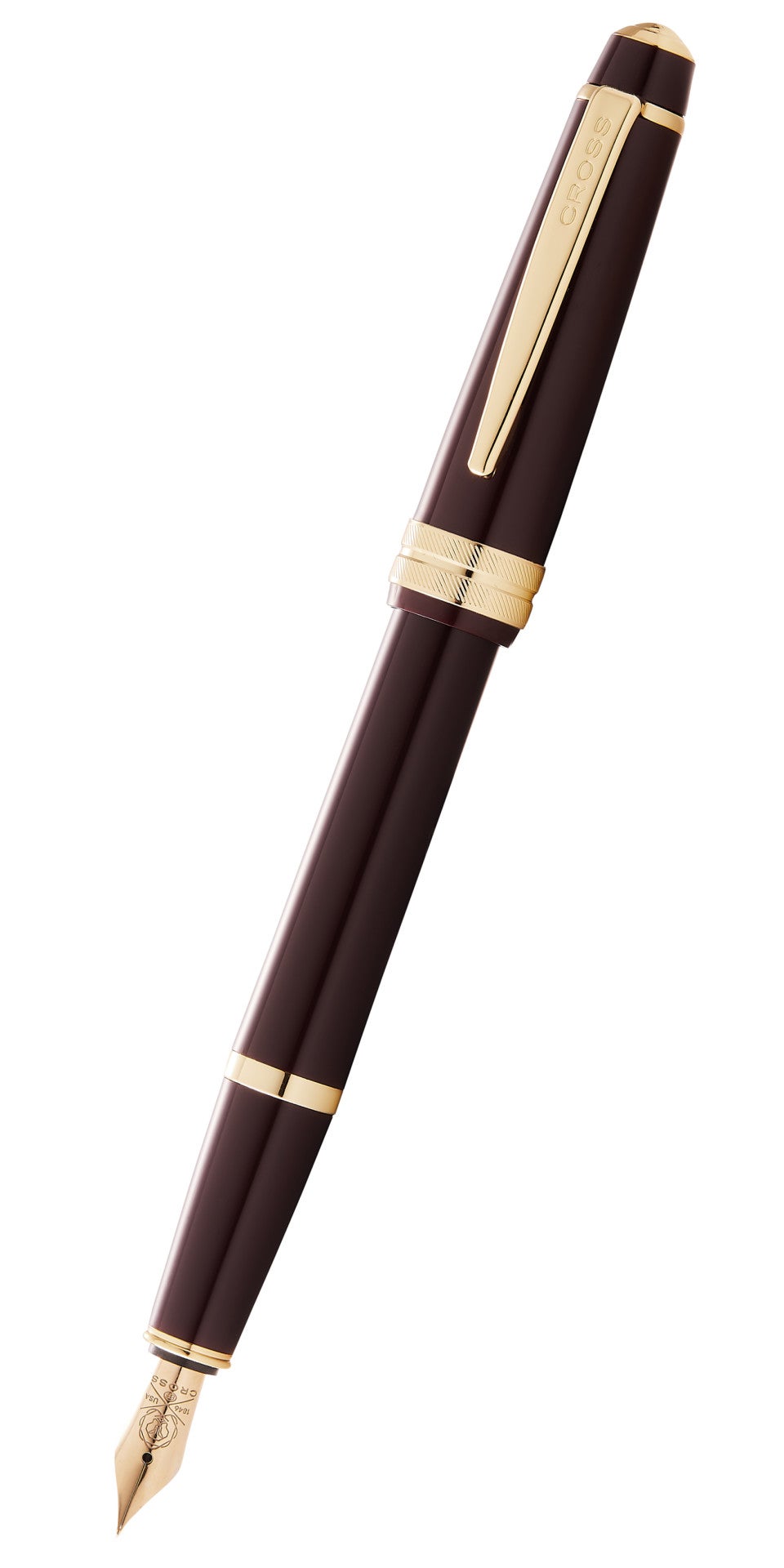 Bailey Light Polished Burgundy Resin and Gold Tone Fountain Pen