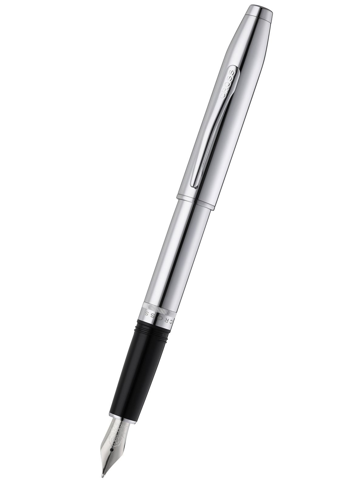 Silver pen with black cap on a white background
