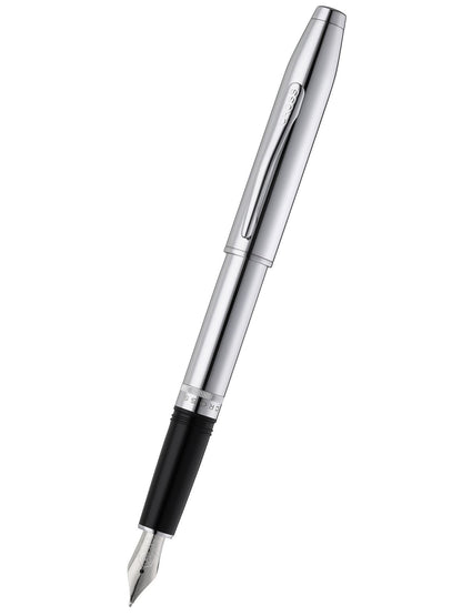 Silver pen with black cap on a white background