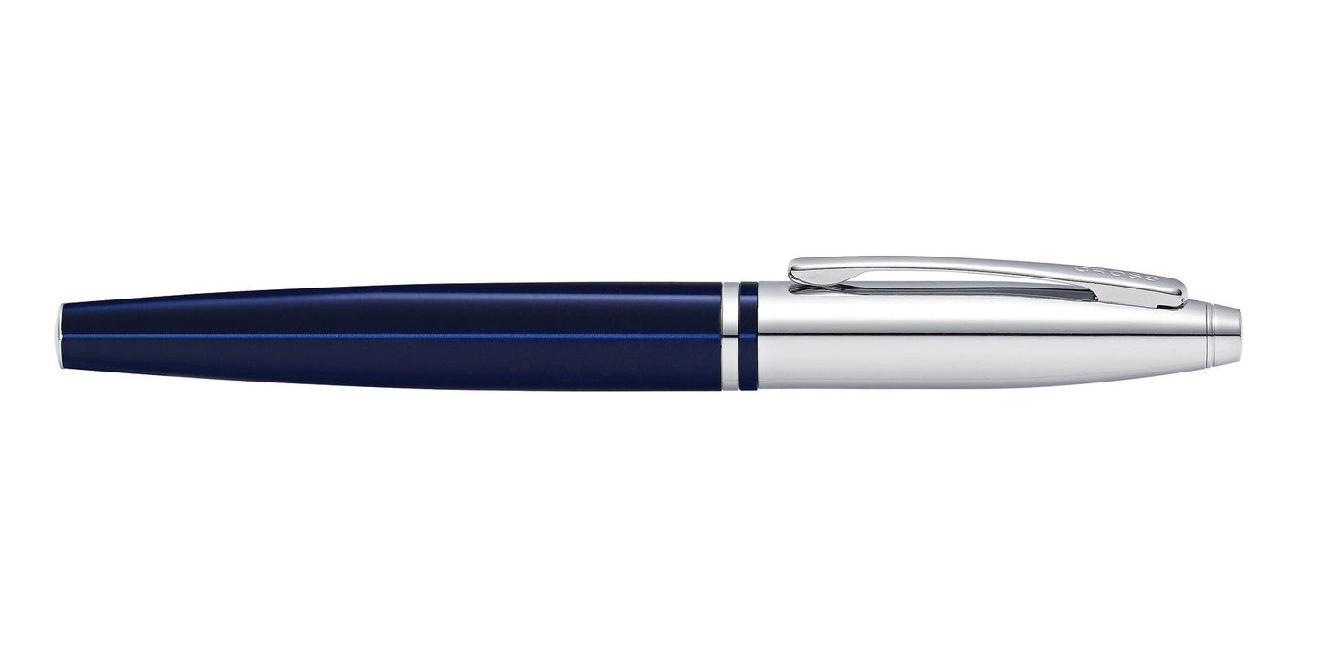 Calais Chrome and Blue Lacquer Fountain Pen