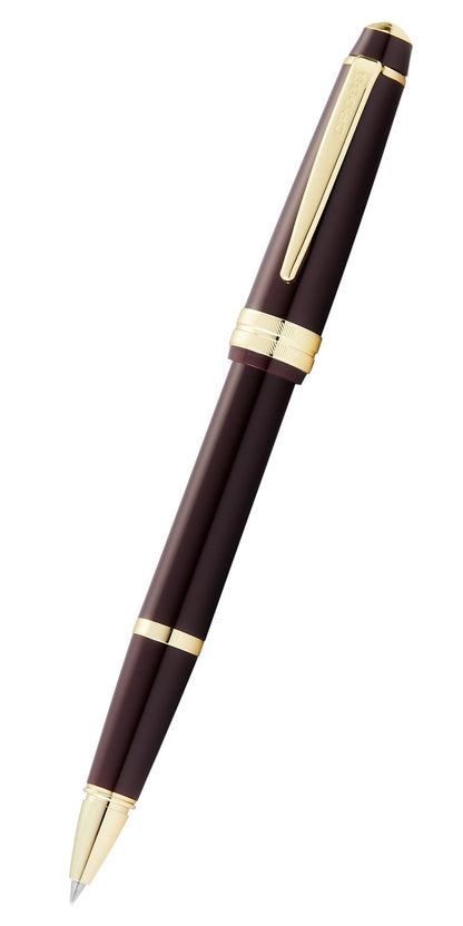 Bailey Light Polished Burgundy Resin and Gold Tone Rollerball Pen