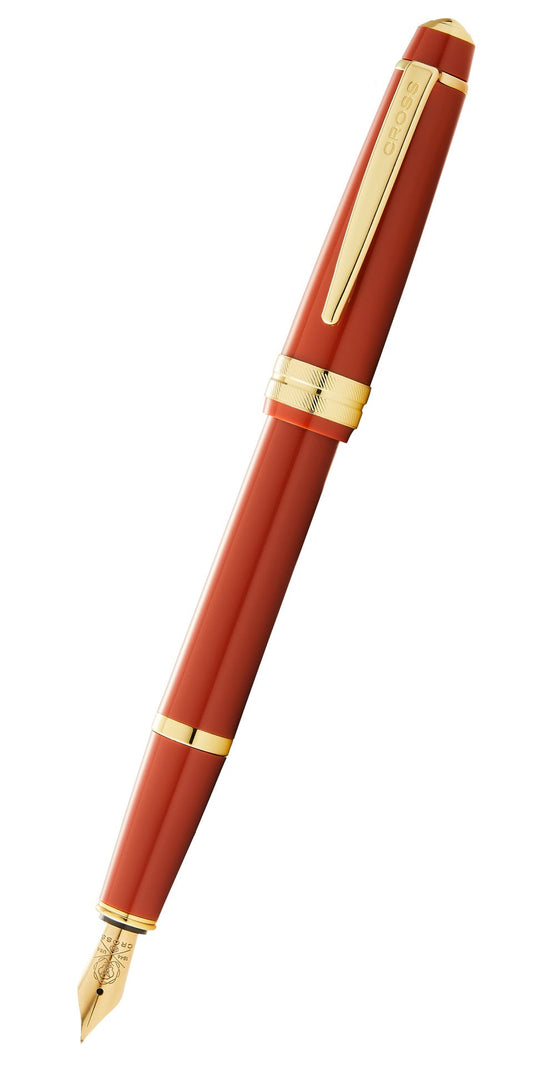 Bailey Light Polished Amber Resin and Gold Tone Fountain Pen
