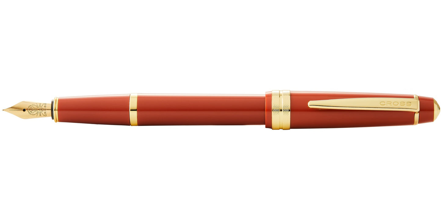 Bailey Light Polished Amber Resin and Gold Tone Fountain Pen