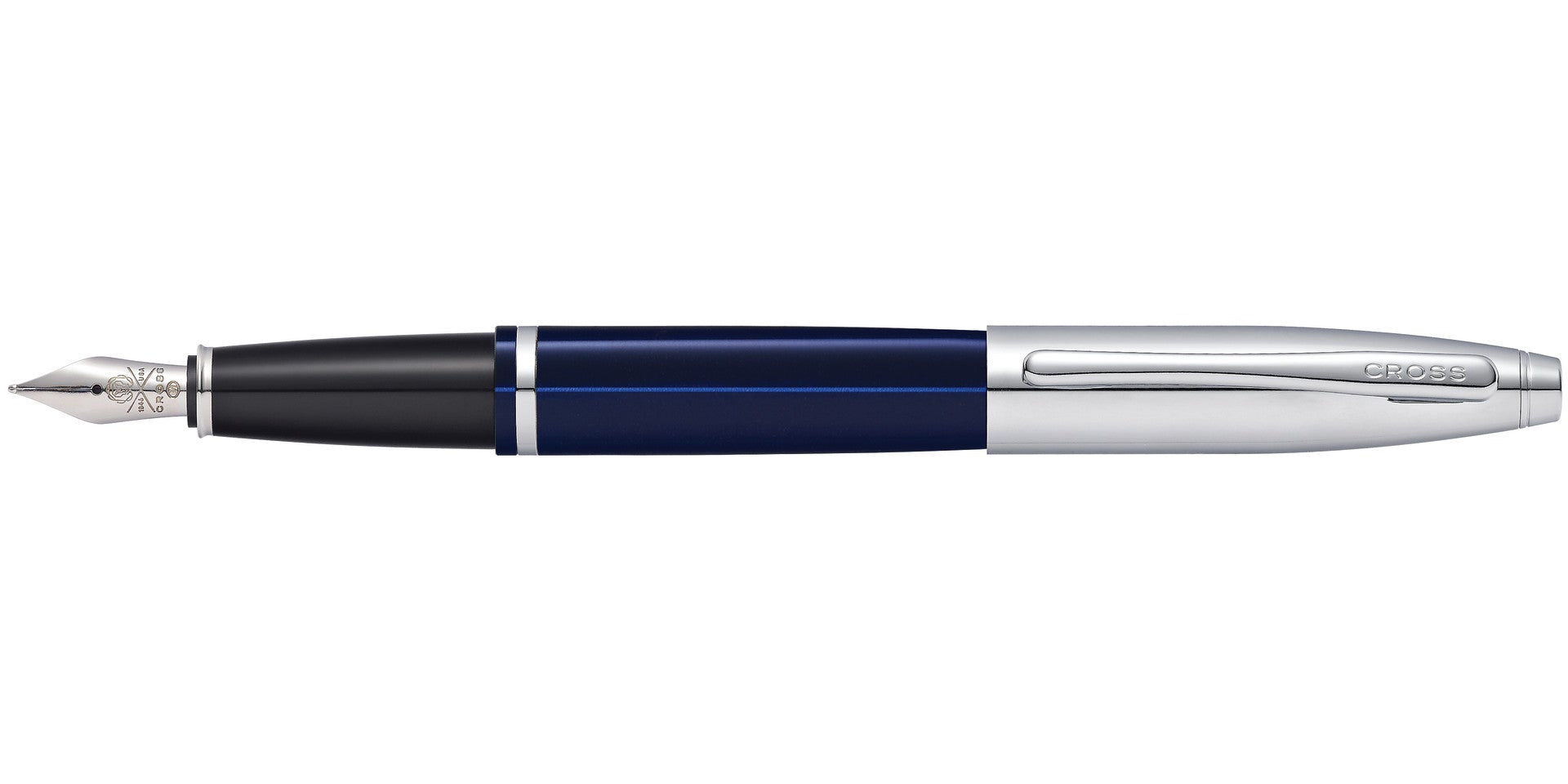 Calais Chrome and Blue Lacquer Fountain Pen