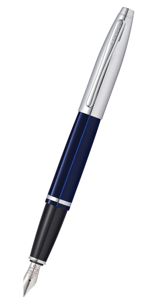 Calais Chrome and Blue Lacquer Fountain Pen