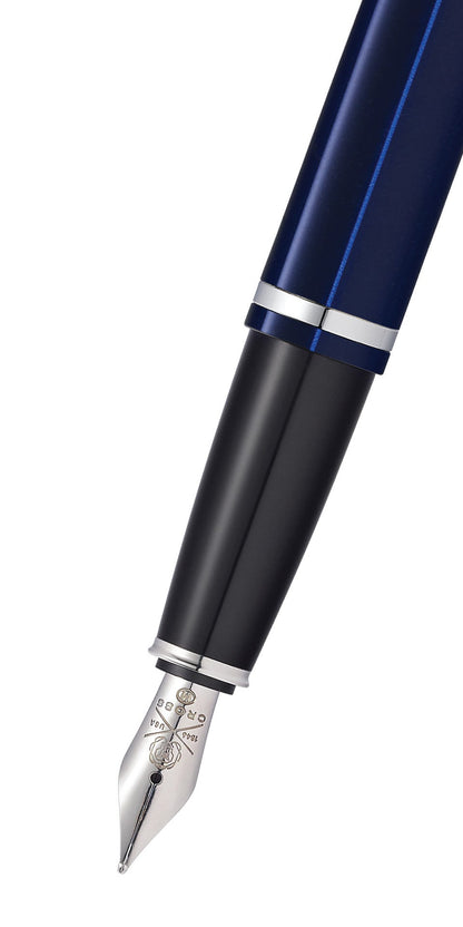 Calais Chrome and Blue Lacquer Fountain Pen