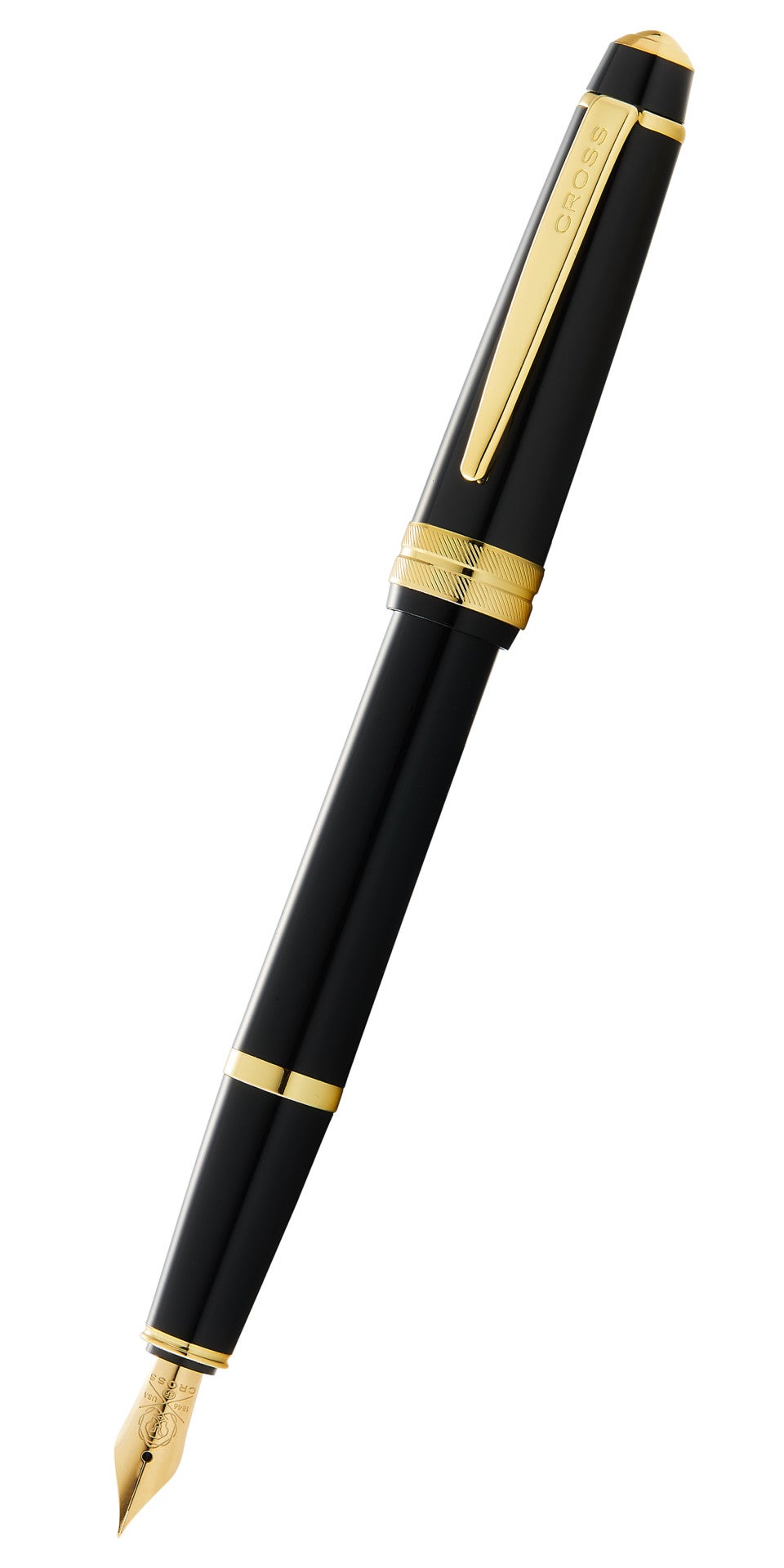 Bailey Light Polished Black Resin and Gold Tone Fountain Pen