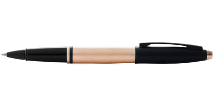 Calais Brushed Rose Gold Plate and Black Lacquer Rollerball Pen