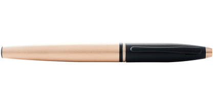 Calais Brushed Rose Gold Plate and Black Lacquer Rollerball Pen