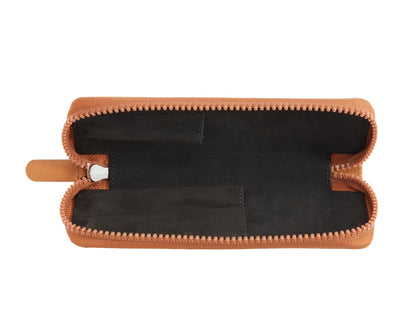 Mocha Leather Zippered Double Pen Case