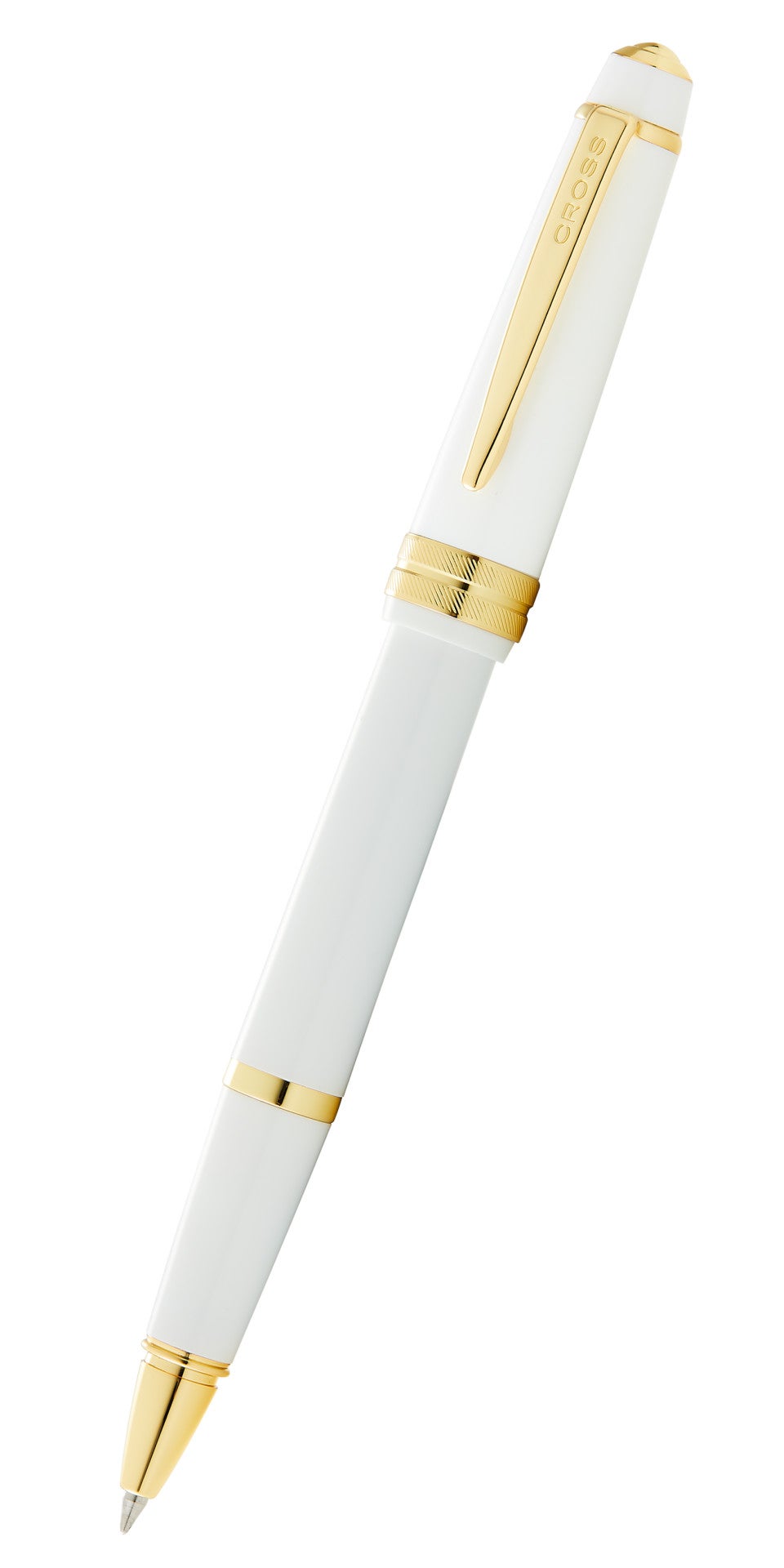 Bailey Light Polished White Resin and Gold Tone Rollerball Pen