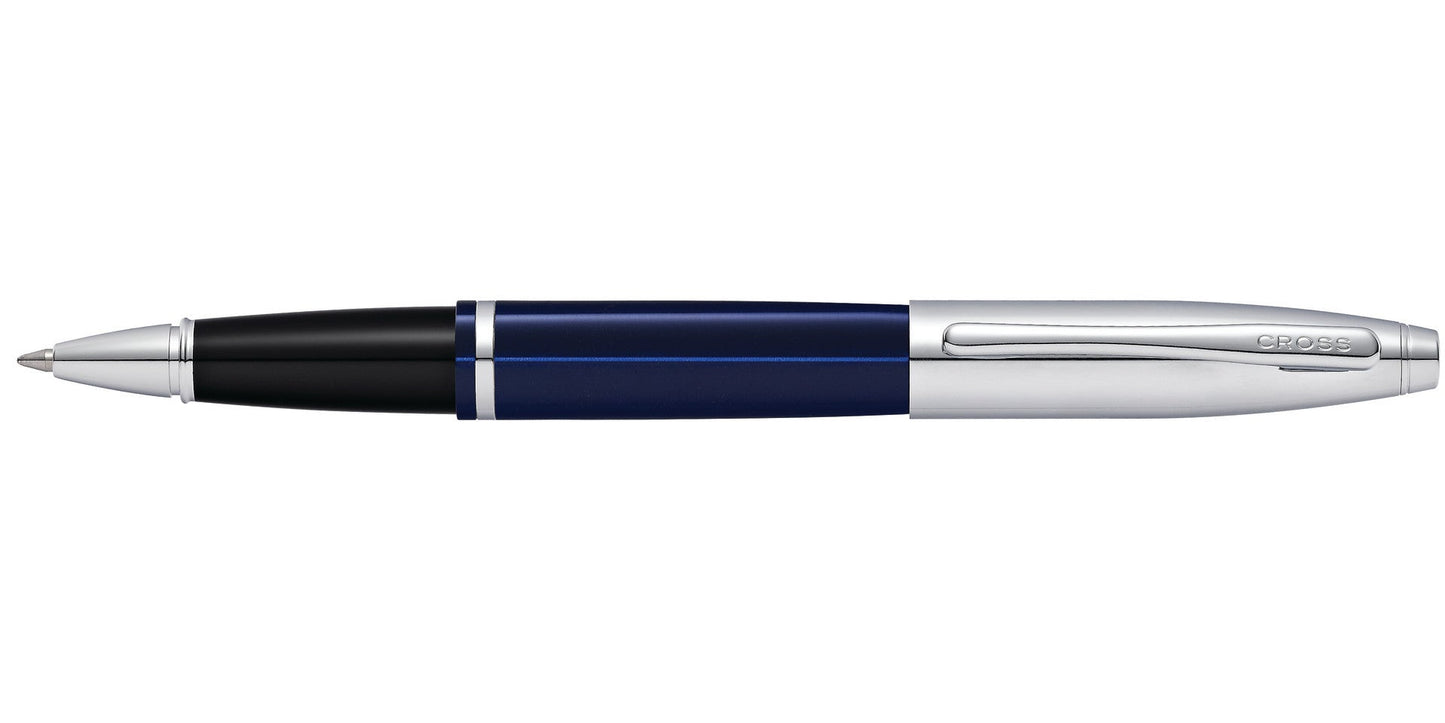 Calais Chrome & Blue Lacquer Rollerball Pen