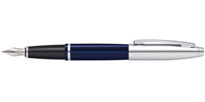 Calais Chrome and Blue Lacquer Fountain Pen